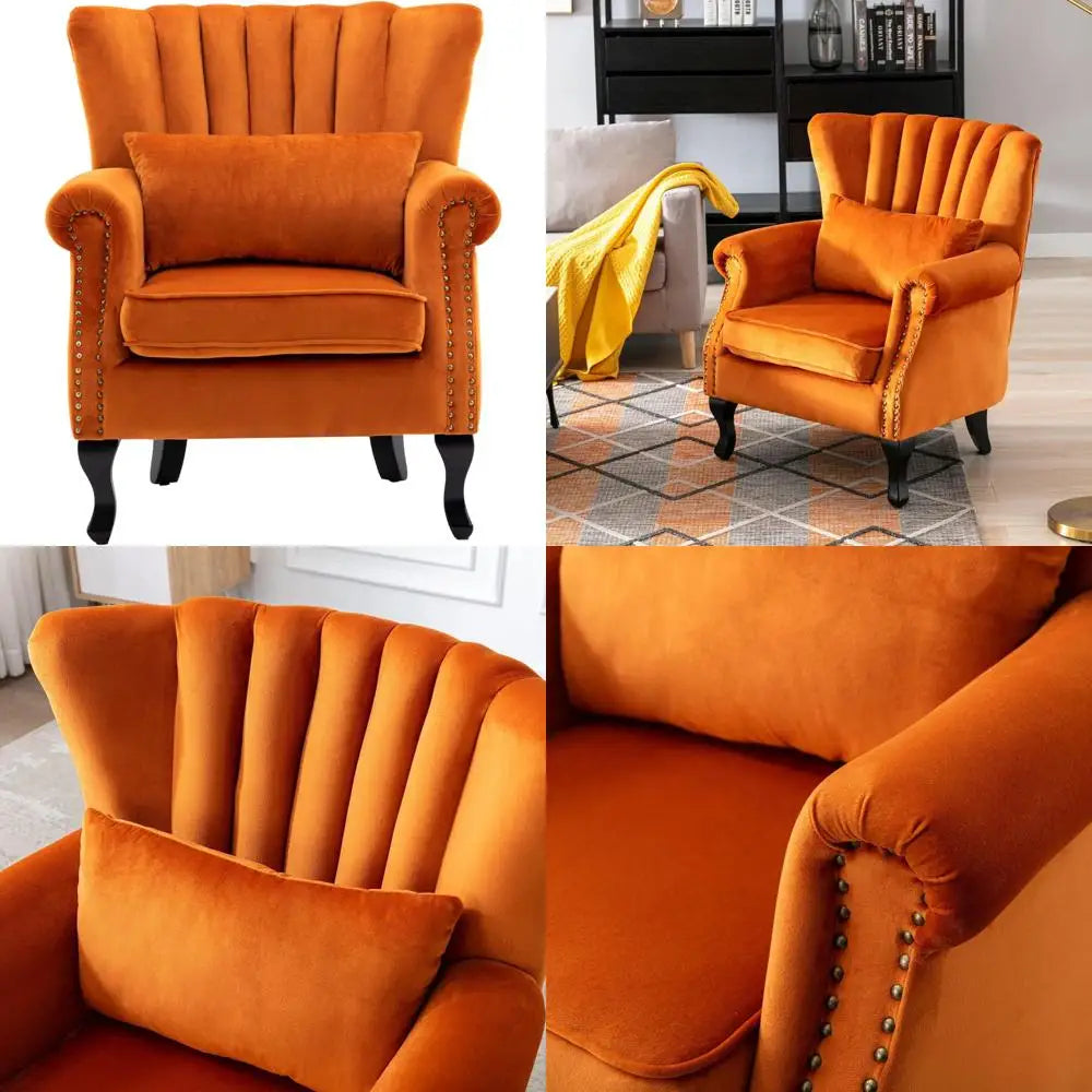 Mid-Century Modern Accent Chair, Comfortable Single Sofa with Channel Back and Pillow for Living Room and Bedroom