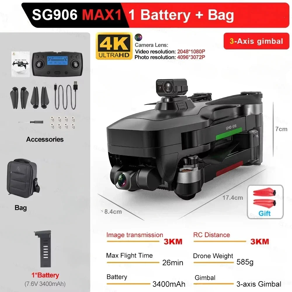 ZLL SG906 MAX1 Professional FPV 4K Camera Drone with 3-Axis Gimbal 4KM Brushless GPS Quadcopter Obstacle Avoidance Aviator