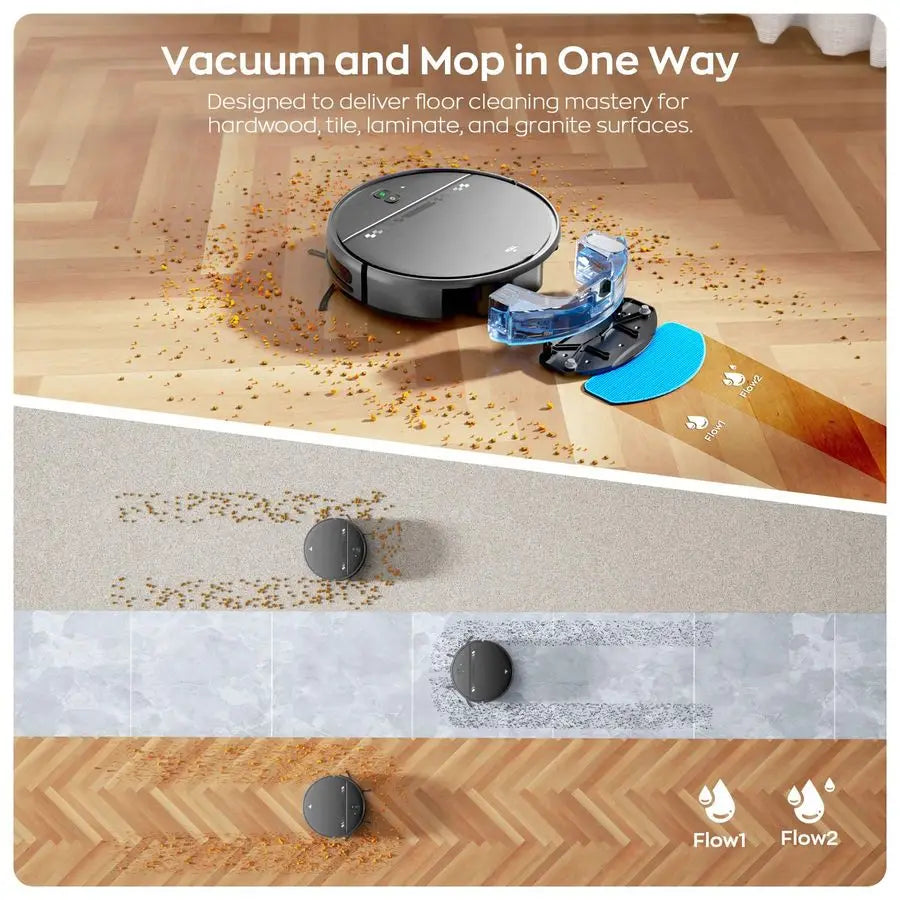 Vacuum and Mop Combo, 2in1 Mopping Robot Vacuum Cleaner with 2300Pa Suction, 2.87 Slim Design, WiFi App Voice Control, 3D Obstac