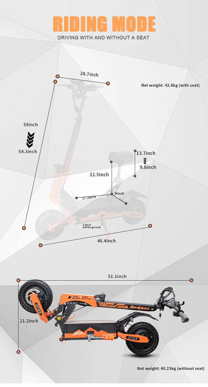 Arwibon 5600W Adult Electric Scooter Dual Motor Top Speed 46MPH,60V27AH, 11-inch Off-Road Tires Sport Folding eScooter with Seat
