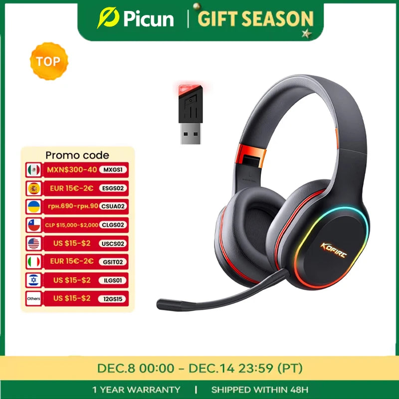 Kofire UG-05 Gaming Headphones 2.4G BT5.0 Wireless Headset With Mic RBG Light Vibration Bluetooth Earphone For PS4 PS5 PC Switch