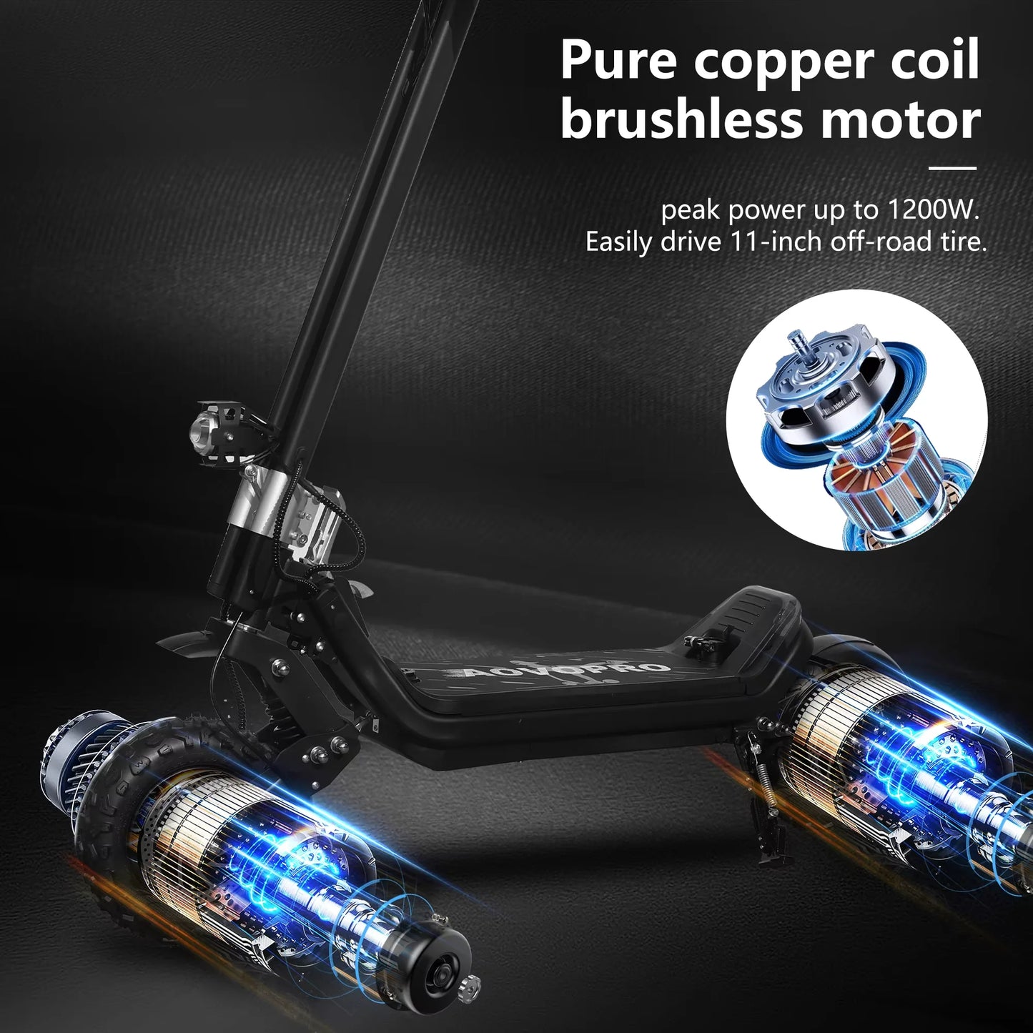 AOVOPRO G63 Electric Scooter 11 inch Off road 2400W Foldable 28mph Max Speed 60-75KM Max Range Electric Scooter for Adult