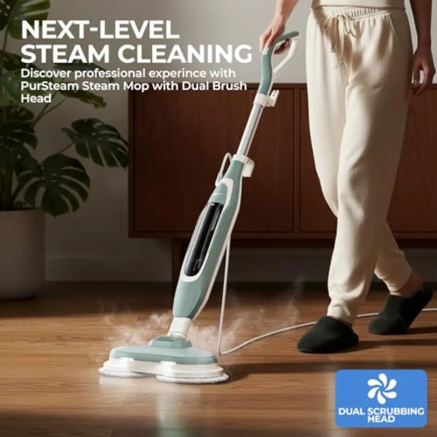 Steam Scrub Steam Mop All-in-One Hard Floor Cleaner with LED Headlights 4 Soft Scrub Pads 1L Water Tank Swivel Steering