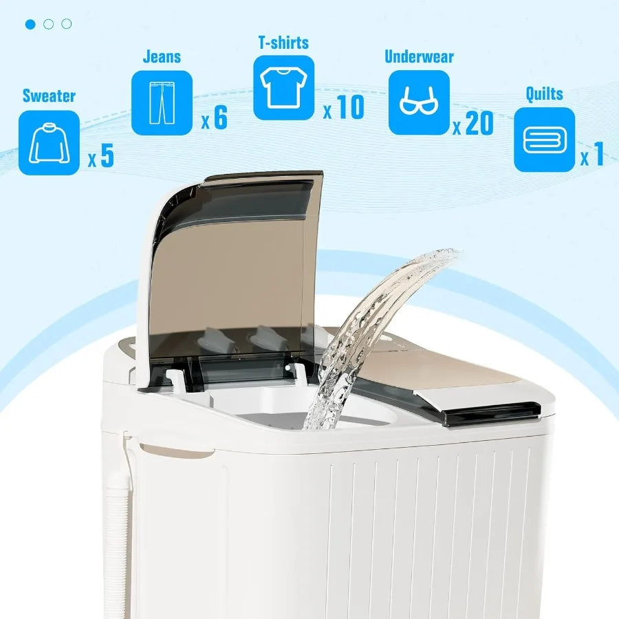 Portable Washing Machine 17.6 Lbs Compact Mini Washer and Dryer Combo Twin Tub Laundry Washer with Spin Cycle Soaking Function