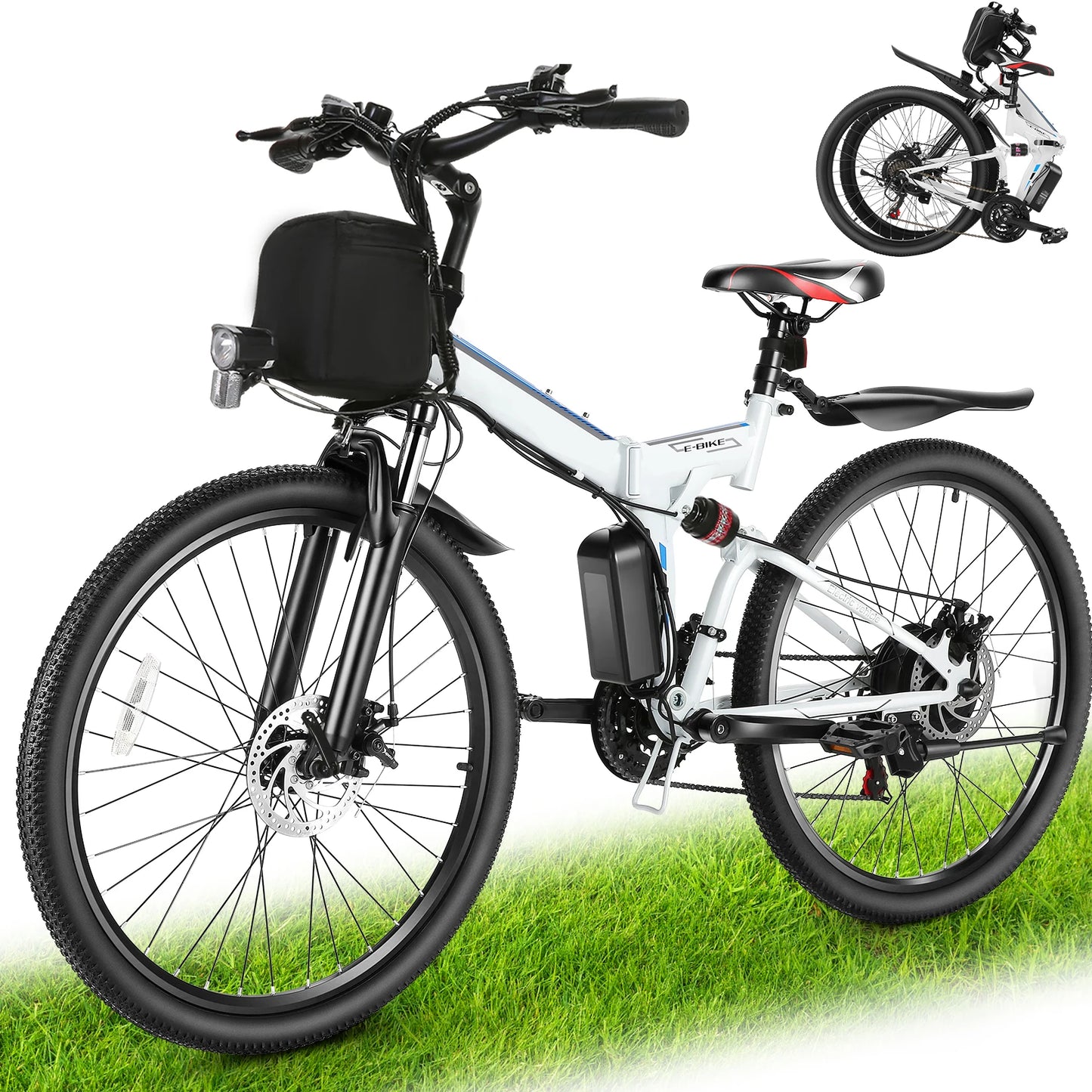 Vivi M026TGB 26" Folding Electric Bike for Adults, with 500W Motor,48V 20MPH Removable Battery, Up to 50Miles Range