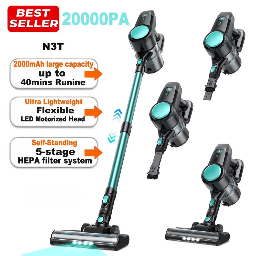 INSE N3T Cordless Vacuum Cleaner 20Kpa 6 in 1 Lightweight Stick Vacuum Up to 40mins Runtime for Home Carpet Pets Hair Hard Floor