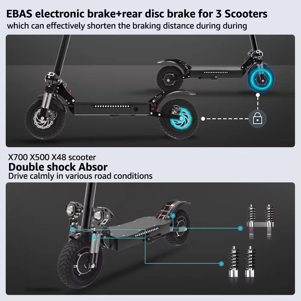 35-53MPH ELectric Scooter for Adults SINGLE/DUAL MOTOR Folding E Scooter with Removable Seat 10/11inch Street/Off-Road Tire