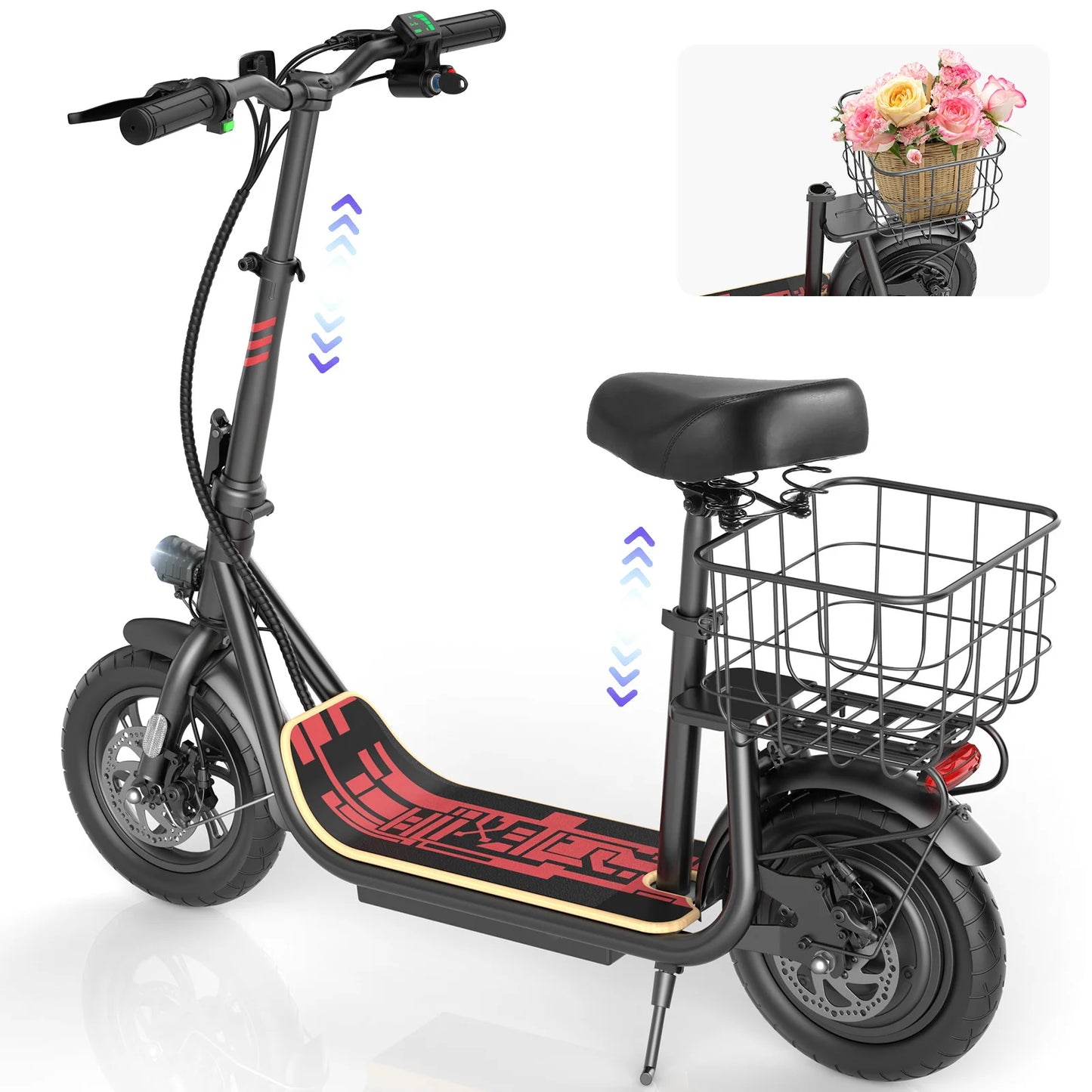 CAROMA Peak 1200W Motor Electric Scooter with Seat,Max 30 Miles Range,Foldable Scooter for Adult Commuting,1 Year Warranty