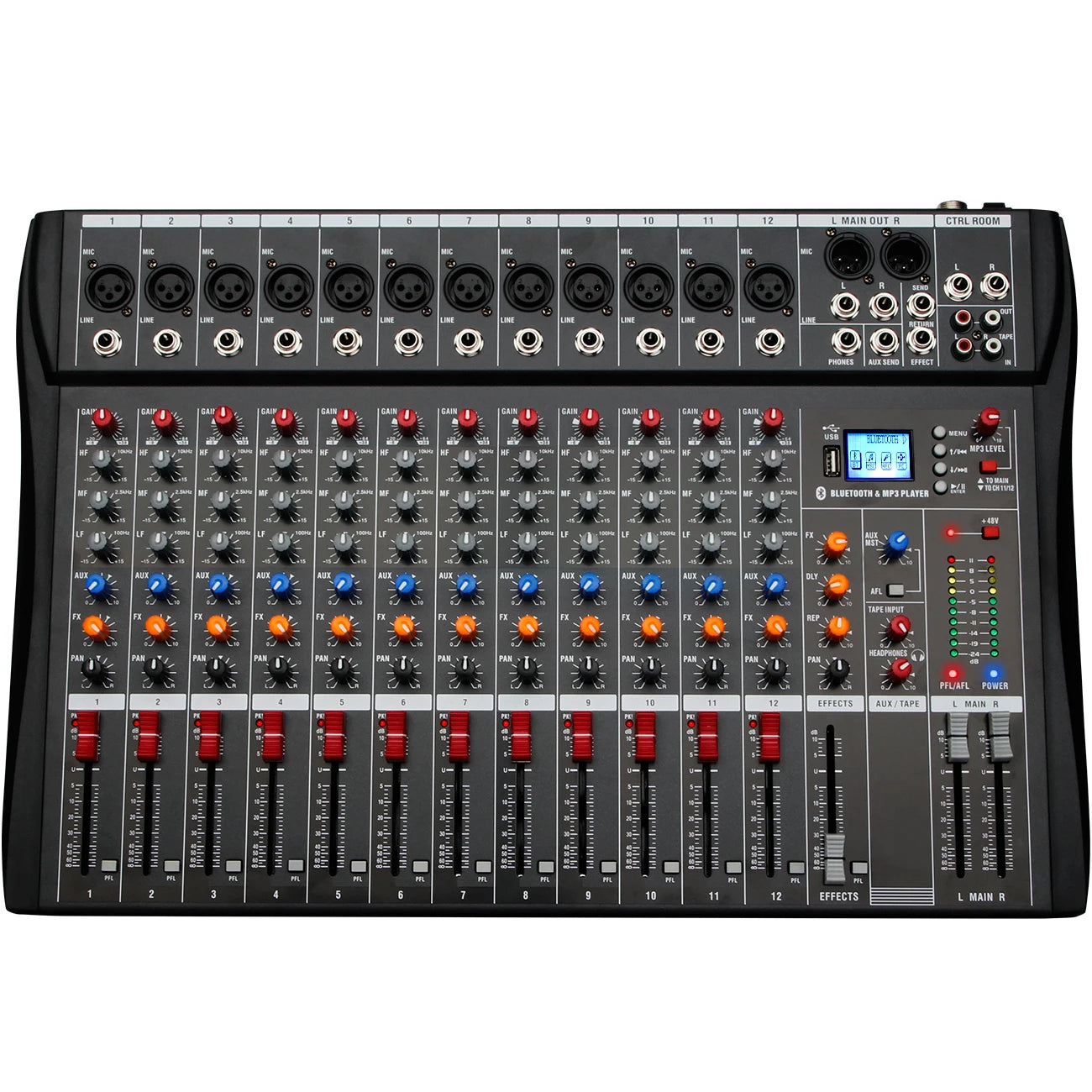 DEPUSHENG DX12 Professional Audio Mixer 12 Channel Studio Audio Console USB MP3 Input 48v Phantom Power DJ Console