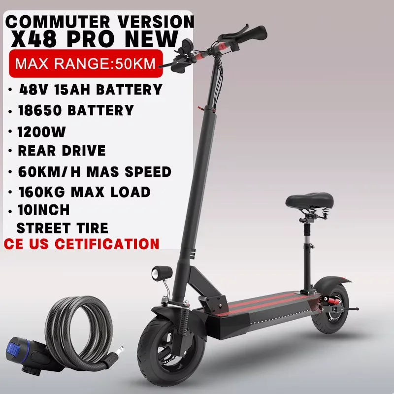 35-53MPH ELectric Scooter for Adults SINGLE/DUAL MOTOR Folding E Scooter with Removable Seat 10/11inch Street/Off-Road Tire