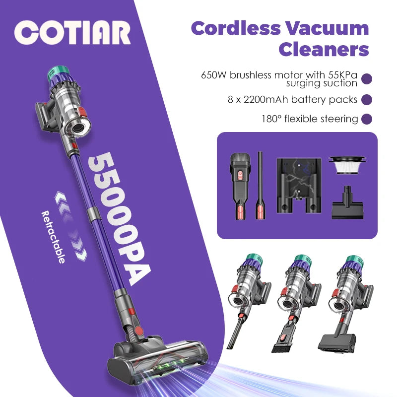 55kPa 650W Handheld Vacuum Cleaner Wireless Cordless Vacuum Cleaner Suction Powerful LED Display Dust Cup 1.2L For Smart Home