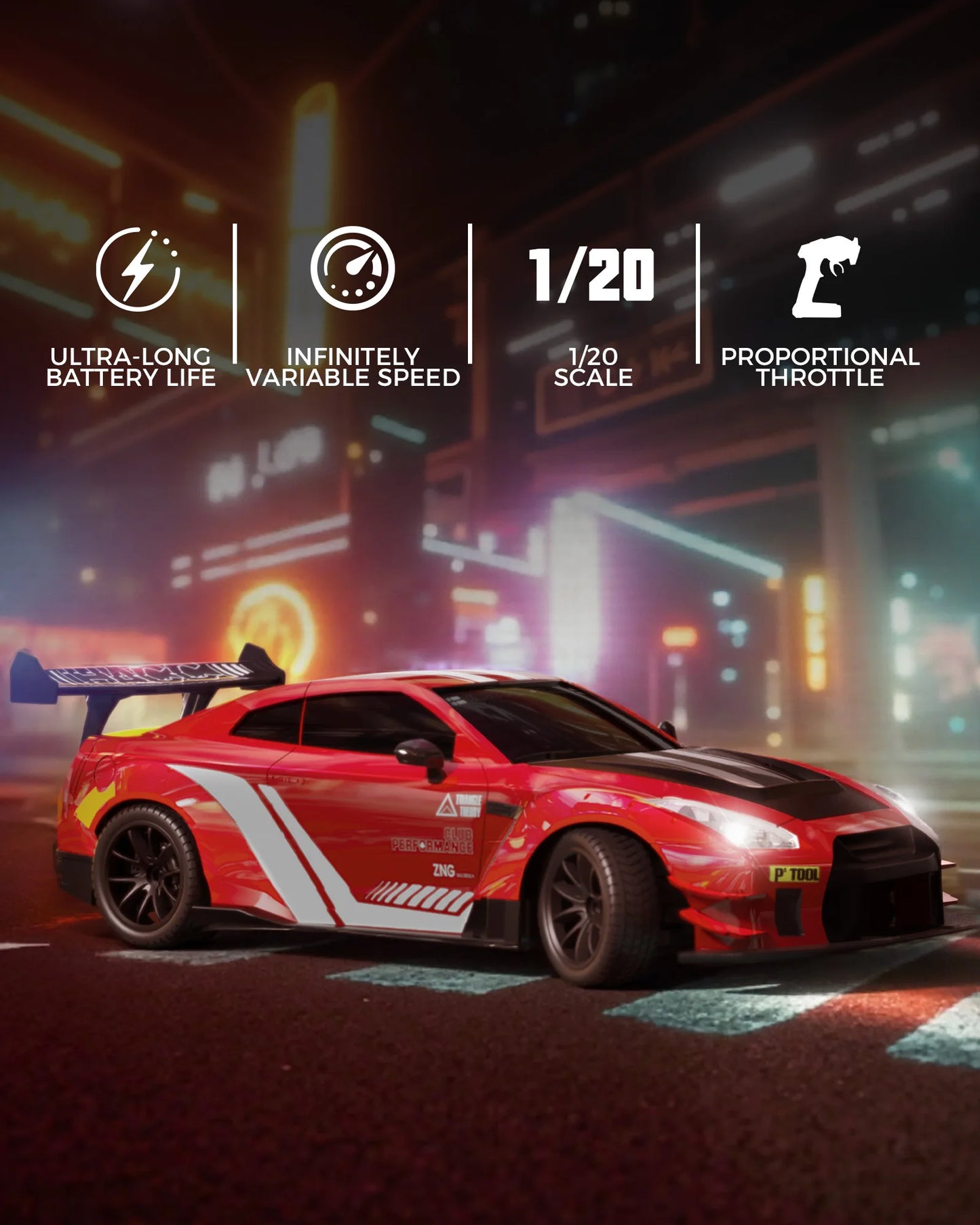 RACENT RC Drift Car High Speed Remote Control Car 4WD RC Cars with LED Light, 2 Batteries Racing and Drifting Wheels Toy for Boy