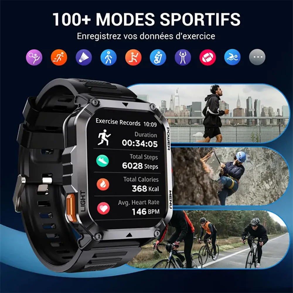 IOWODO 2025 New Outdoor Men's Smartwatch with Emergency Lighting Compass 900mAh W70 Pro 2.01'' TFT HD Screen Waterproof Watch