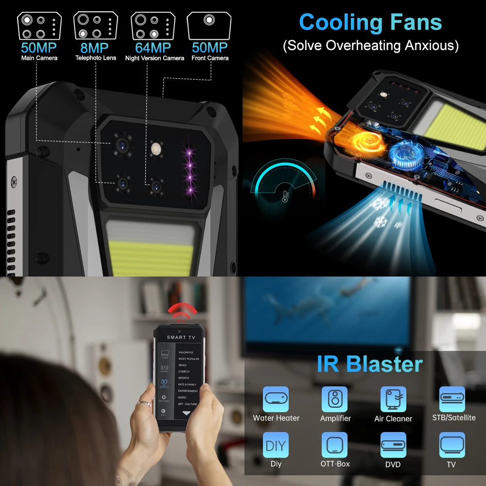 8849 Tank 3S Unihertz Rugged Smartphone with Projector 5G 12/16GB RAM 256/512GB ROM Dimensity 8200 64MP Night Vision Dual Sim