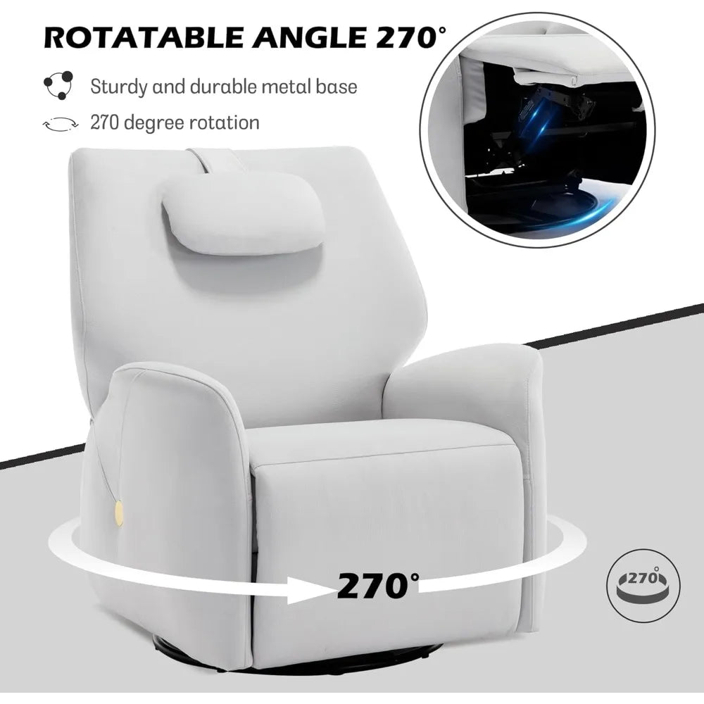 Nursery Swivel Glider Rocker Chair, Power Reclining with Adjustable Headrest and USB Ports