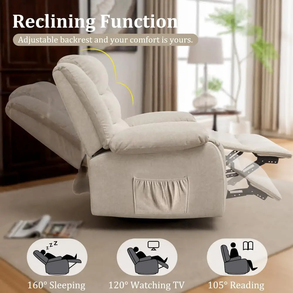 Recliner Chair, Wide Rocker Chair, Rocking Chair with Massage and Heat,360°Swivel Nursery Rocking Chairs, Oversized Recliner
