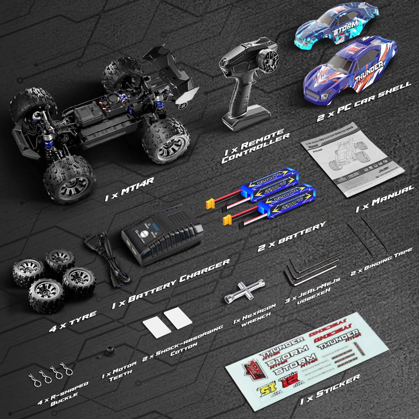 MT14R 1/14 V3 RC Car 80km/h Brushless Off-Road Vehicle Waterproof All-Terrain Remote Control Truggy with 3S 35C 2200mAh RC Truck