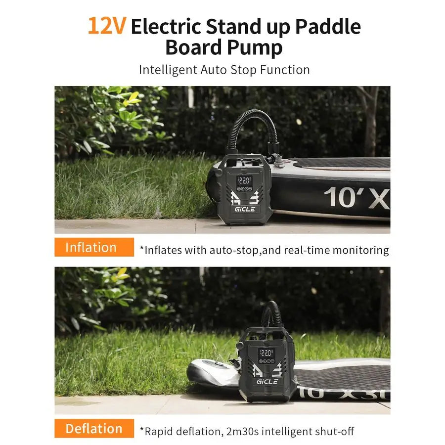 Paddle Board Pump Electric SUP Pump, Dual Stage Fast Inflation amp AutoOff with 12V DC Car Connector for Paddleboard, Tire, Boat
