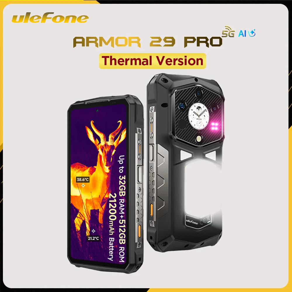 【Ship From US】Ulefone Armor 29 Pro Thermal Version 21200mAh 120W Smartphone Android 15 5G Rugged Phone 6.67" 120Hz 512GB ROM