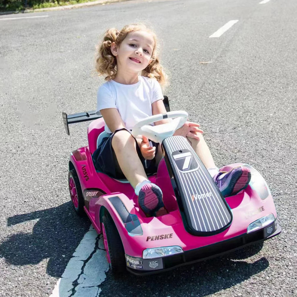 Electric Go Kart, 12V Battery Powered  Ride On  Car w/Remote Control, Safety Belt, Slow Start, Music, 4 Wheel Electric Vehicle