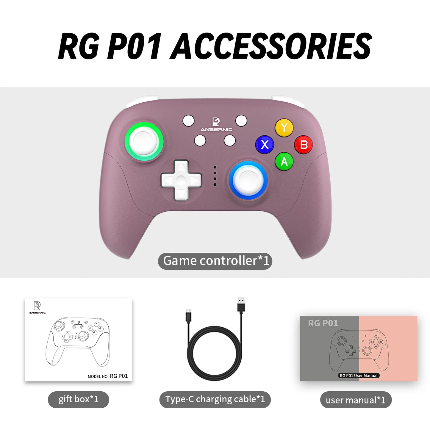ANBERNIC RG P01 Gamepad Wireless Gaming Controller Hall Trigger Joystick Macro Key RGB Breathing Light For Switch PC Android IOS