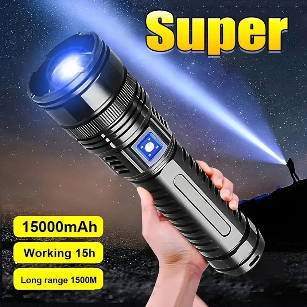 High Power LED Flashlight Super Bright LED Spotlight Long Range Torch Emergency Outdoor With 5 Lighting Modes Zoomable
