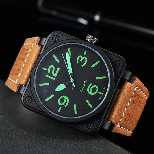 Men Automatic Mechanical Watch Bell Brown Leather Black Ross Rubber 46mm Large Dial Men for Watches AAA Clcok BB