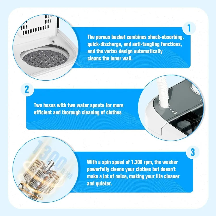 Portable Washing Machine 17.6 Lbs Compact Mini Washer and Dryer Combo Twin Tub Laundry Washer with Spin Cycle Soaking Function