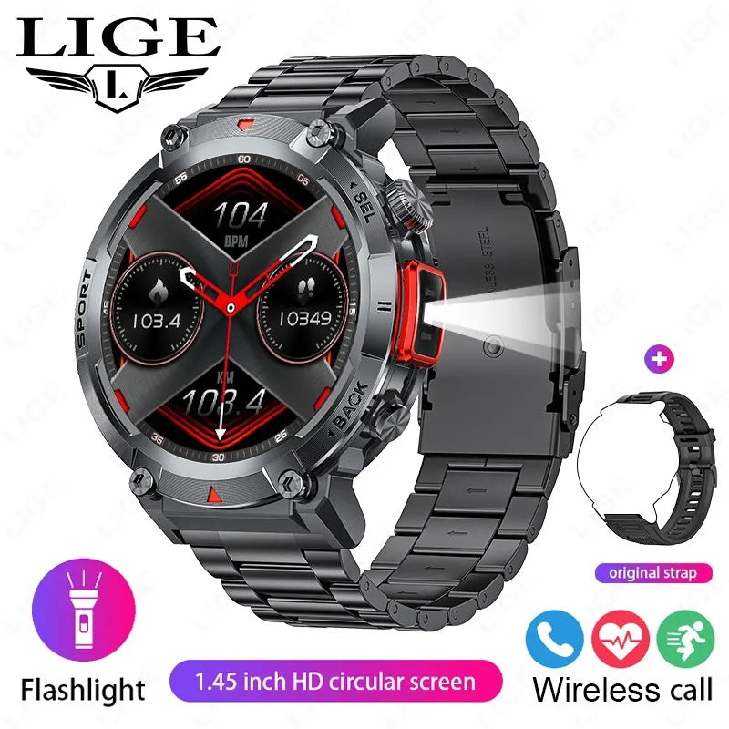 LIGE Smart Watch Men With Flashlight Sport Fitness Bracelet Blood Pressure Health Monitor Waterproof Smartwatch For Android ios
