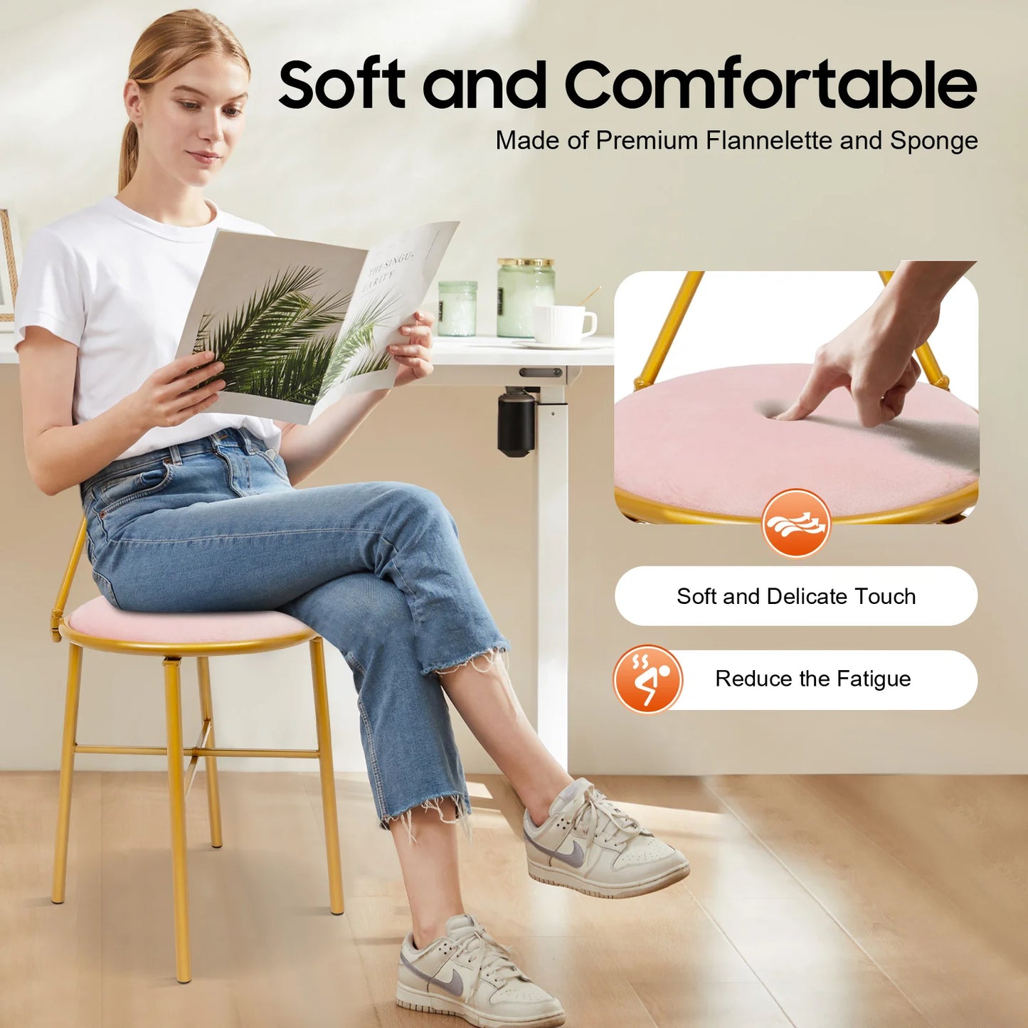 Elegant Pink Butterfly Backrest Chair with Soft Cushion, 100kg Load Iron Frame Dining Chair for Living Room Bedroom Cafe Decor