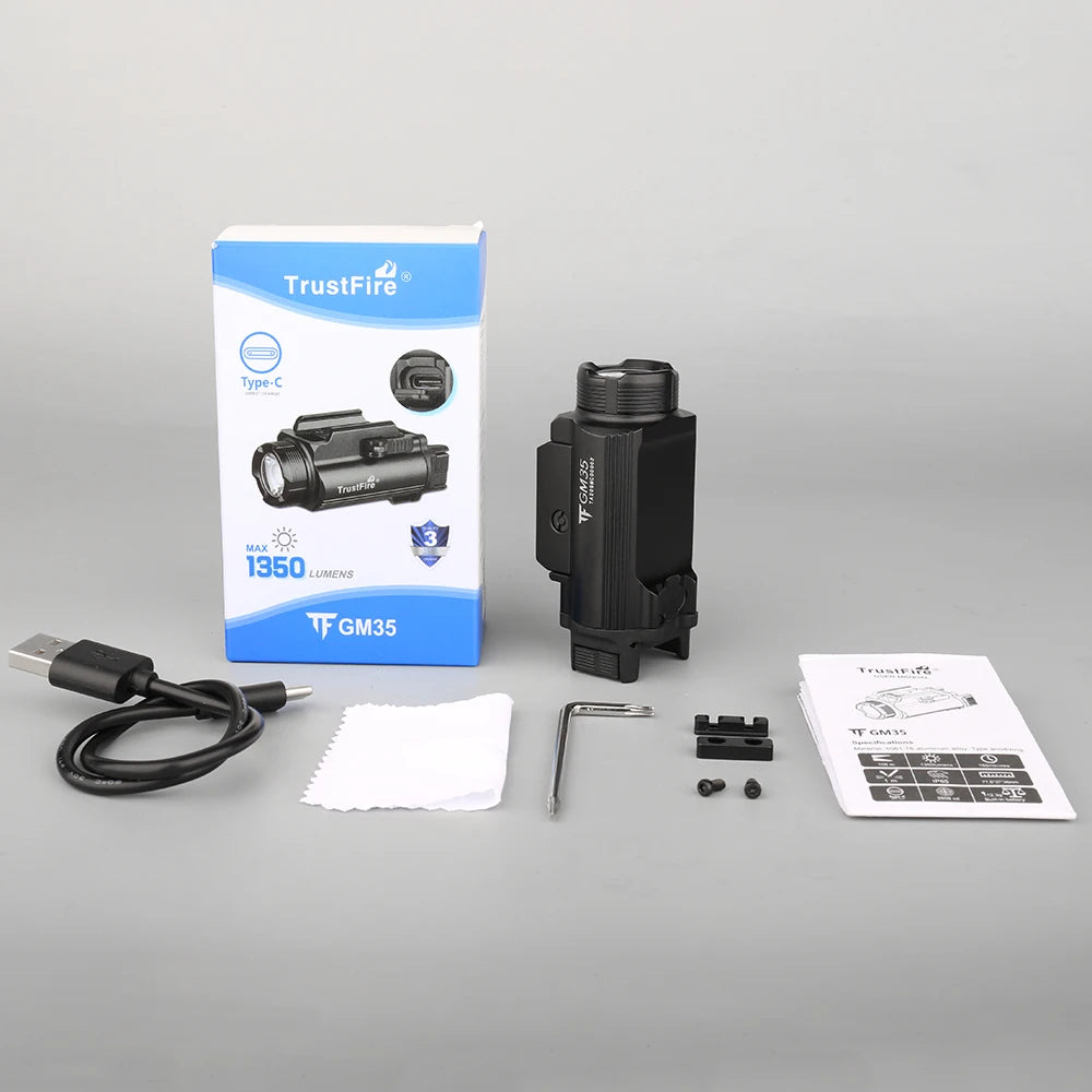 Trustfire GM35 Tactical Flashlight 1350 Lumen type c usb rechargeable light self defense weapons Torch Light for Gl0ck Picatinny