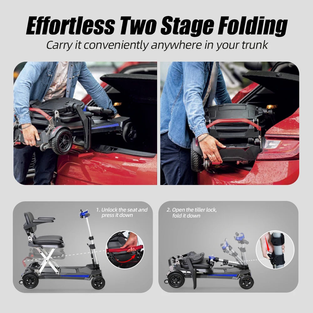 Folding Design Electric Mobility Scooter Aluminum Alloy Frame 4 Wheel Lightweight Portable for Seniors Adults Powered Wheelchair