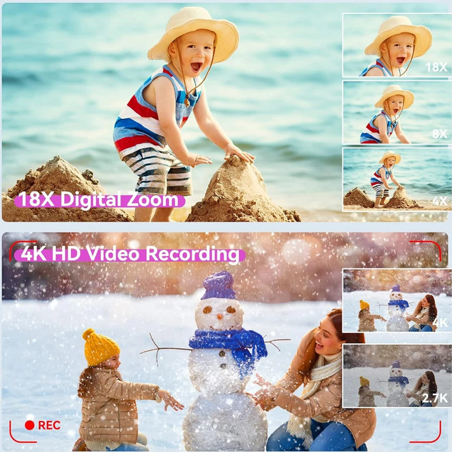 48MP Camera for Photography,4K Digital Camera for Kids and Adults with Front and Rear Dual Cameras,18X Digital Zoom,Built-in 7 C