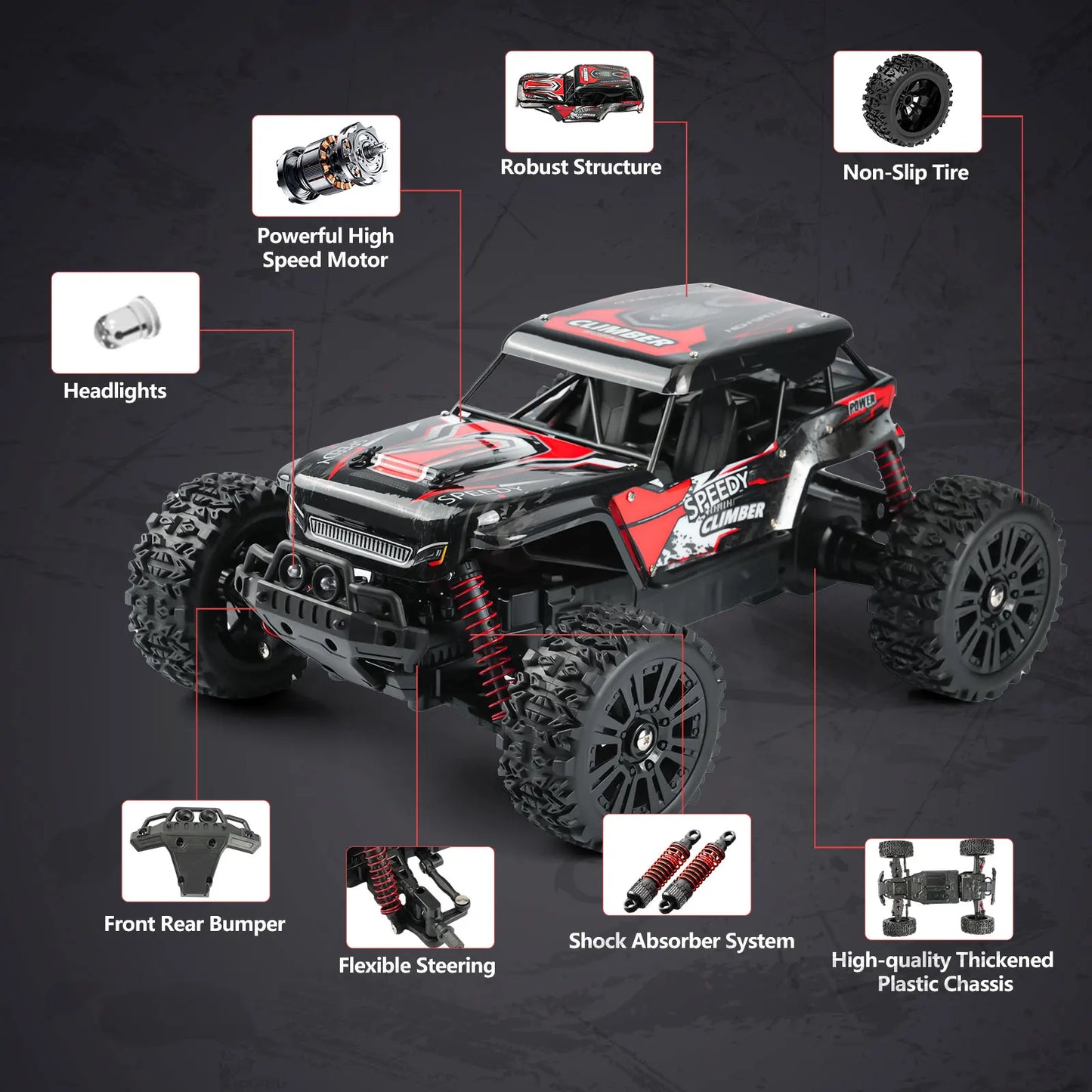 1:12 Assembled RC Car for Kids Adults,Remote Control Car 2.4G Monster Truck RC Cars with 2 2S Rechargeable Batteries