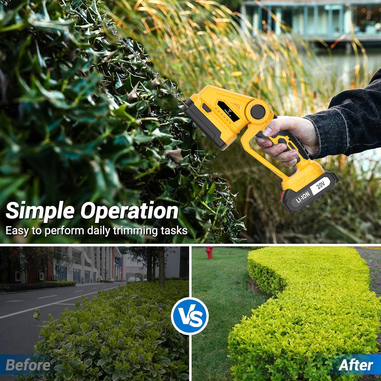 TEGATOK 2-In-1 Electric Hedge Trimmer With Extension Pole Cordless