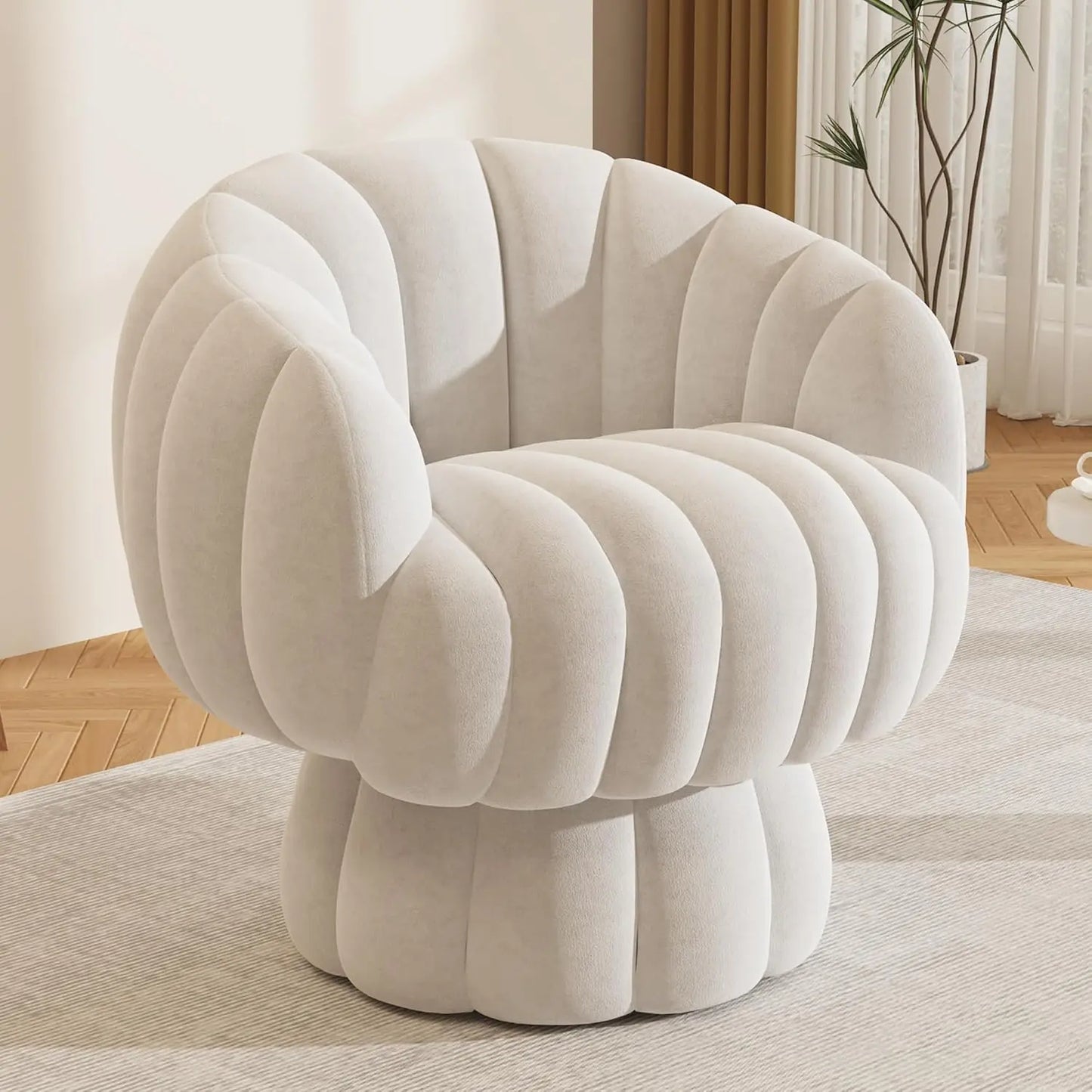 Century Modern Swivel Velvet Accent Chair, Beige