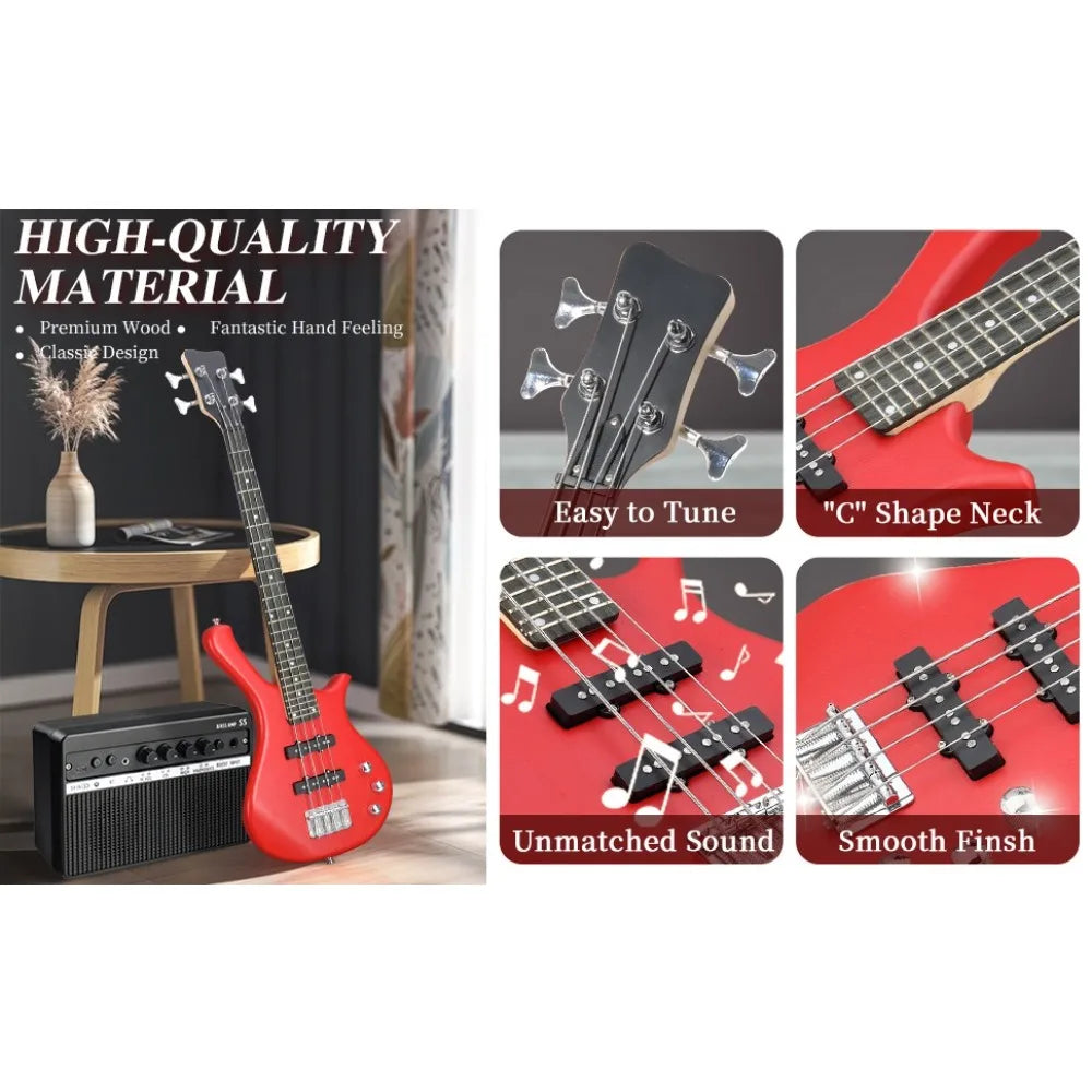 KW101 36in Small Scale Electric Bass Guitar With 10W AMP