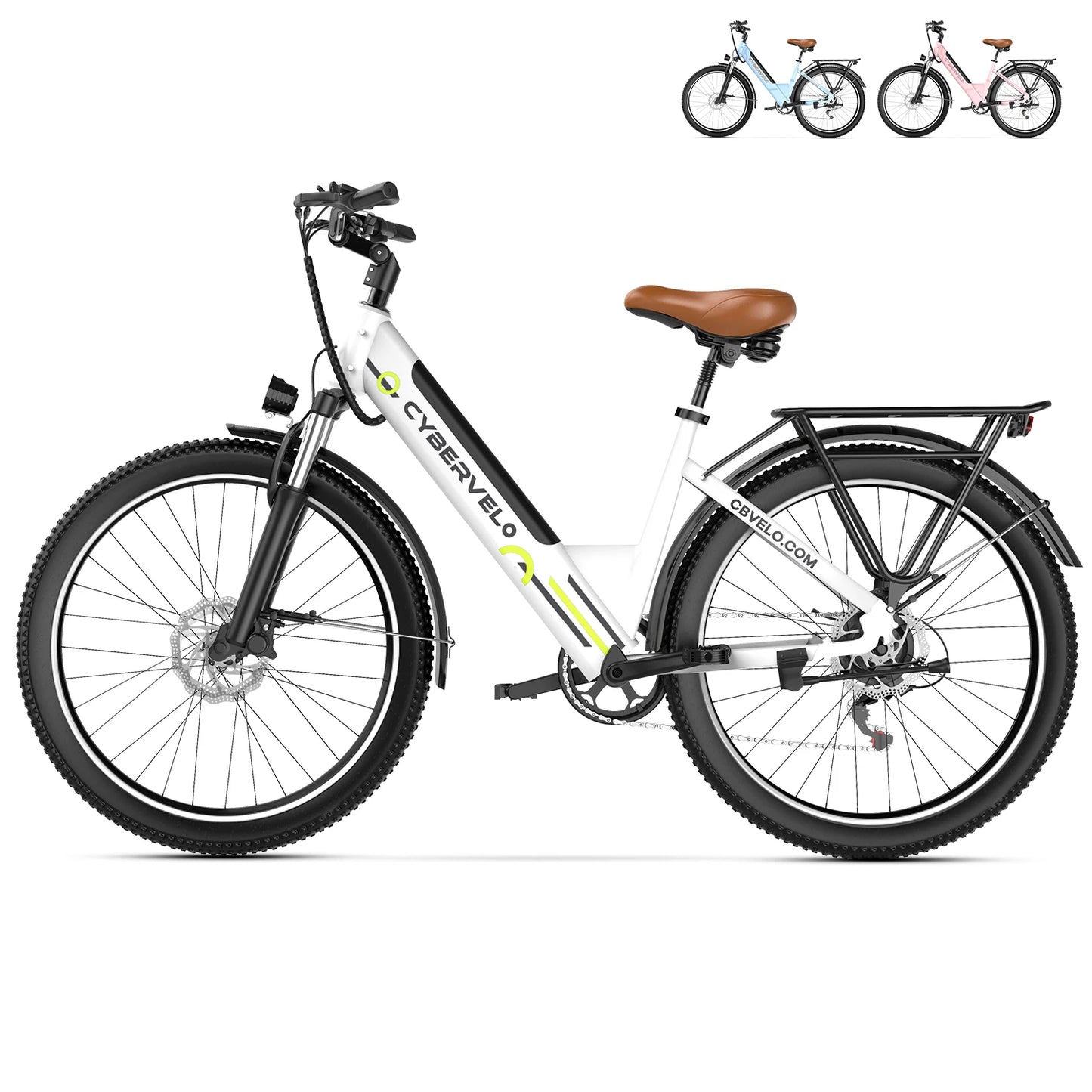 Cybervelo 26" Step-Thru Electric Bike for Adult,1000w Peak Motor 80Miles Range, 14ah Removable Battery City Commute Ebike EK2