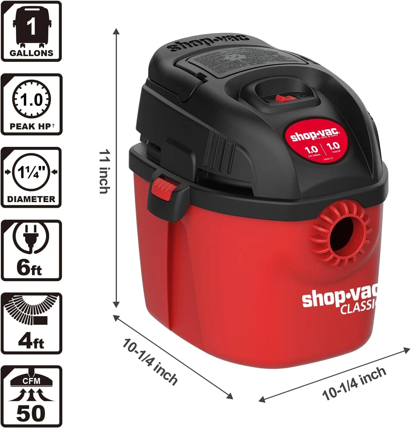 1 Gallon Portable Wet/Dry Vacuum Cleaner with Accessories, Compact Design for Home and Car