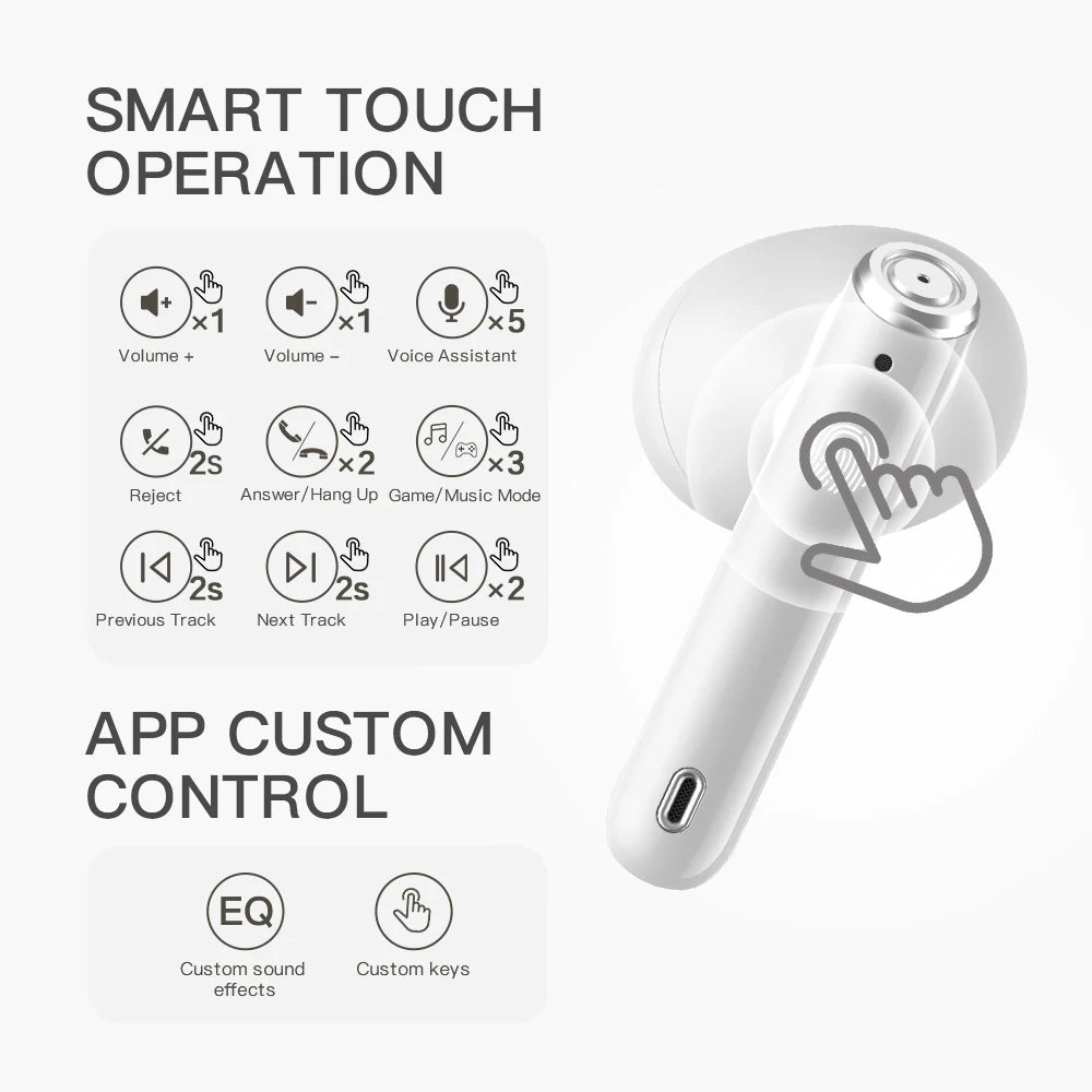 iKF-Find Air5 True Wireless Headphones Bluetooth App Control TWS Headset IPX5 Waterproof HiFi Earphone Gaming Earbuds with 4 Mic