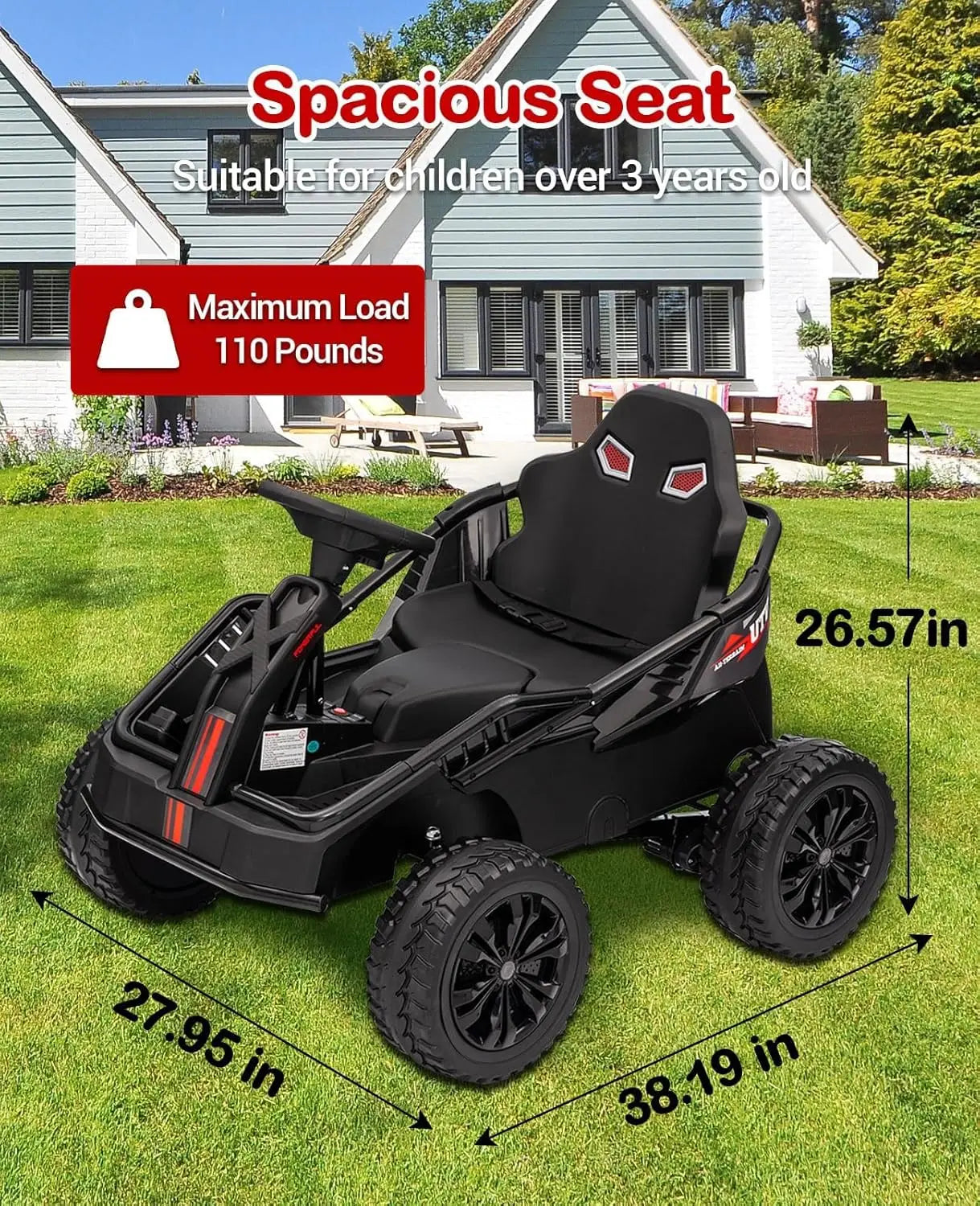 24V Kids Power 4 Wheels,200W 4x4 Ride On Toy Electric Go Kart 4 Shock Absorbers, Wear-Resistant Wheels, Music,4 Wheeler ATV