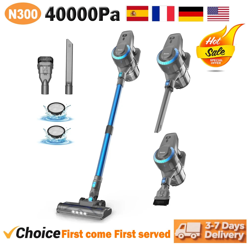 DEVOAC N300 Cordless Vacuum Cleaner 6 in 1 Powerful Ultra-Lightweight Handheld Stick Vacuum 2200mAh Battery for Carpet Hardfloor