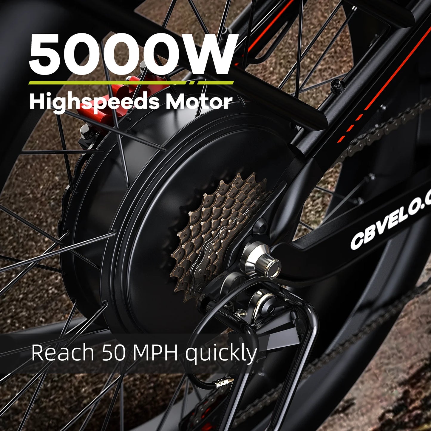 Cybervelo Power EK9 5000w Motor Commute & Off Road Electric Bike, 100 Miles+ Long Range, 26"x4.0” Fat Tire, 52V 40Ah Battery