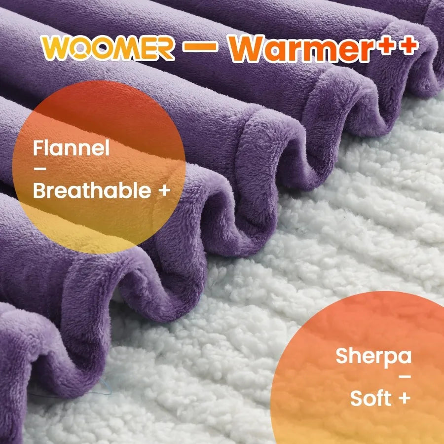 Electric Heated Blanket Twin Size Soft Flannel Fast Heating Blanket Purple Color 62"x 84" 10 Heating Levels and 0.5-12H Auto Of