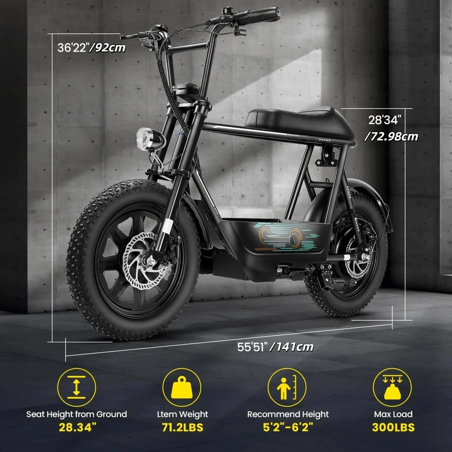 Peak 819W Electric Scooters with Seat for Adults, 16" Fat Tire for All-Terrain, Commuter Ebike for Teens, with Carry Basket