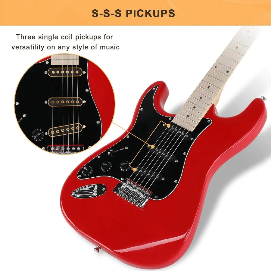 39 Left Handed Full Size Electric Guitar for Music Lovers and Beginners with Built-in 20W Amplifier and Complete Accessories Pa