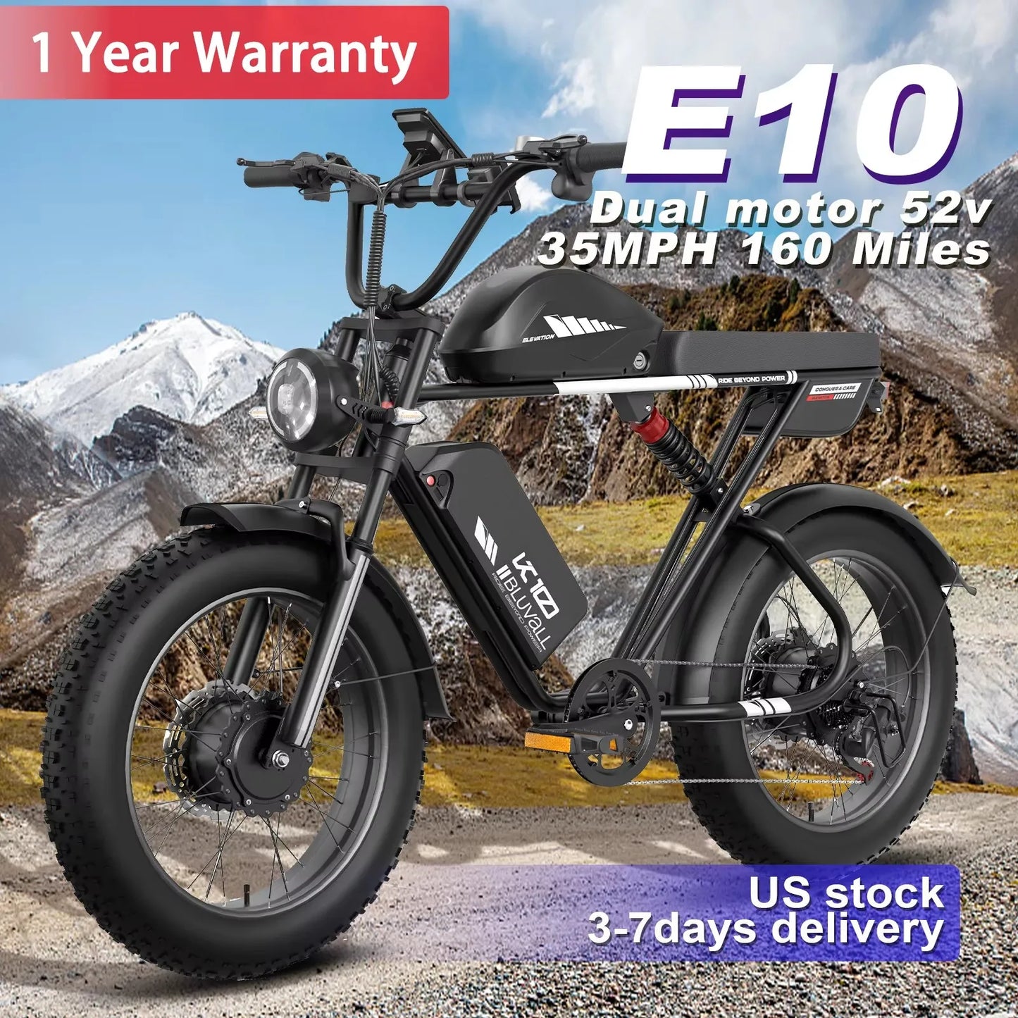Moobelo E10 2000W Dual-Motor Dual-Battery Electric Bike 52V 43AH 20-Inch Fat Tire Off-Road Snow E-Bike 7-Speed 1-Year Warranty