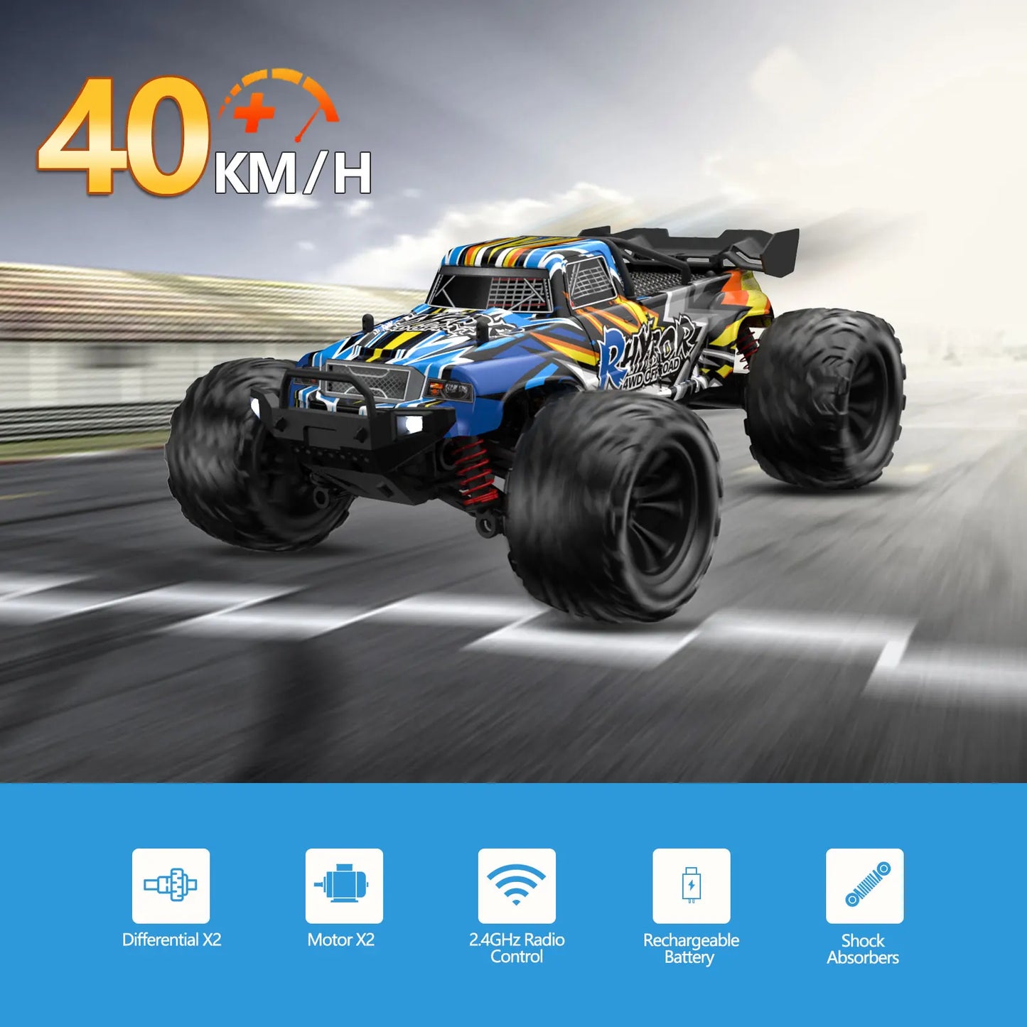 Fastest Professional Racing RC Cars 40+KM/h-Remote Control 4WD 1:16 Off-Road Vehicle With 2 Batteries