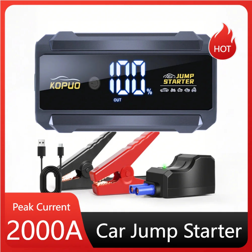 KOPUO 2000A Car Jump Starter Power Bank Portable Emergency Booster 12V Auto Starting Device for 8.0L Gas/6.0L Diesel Engines