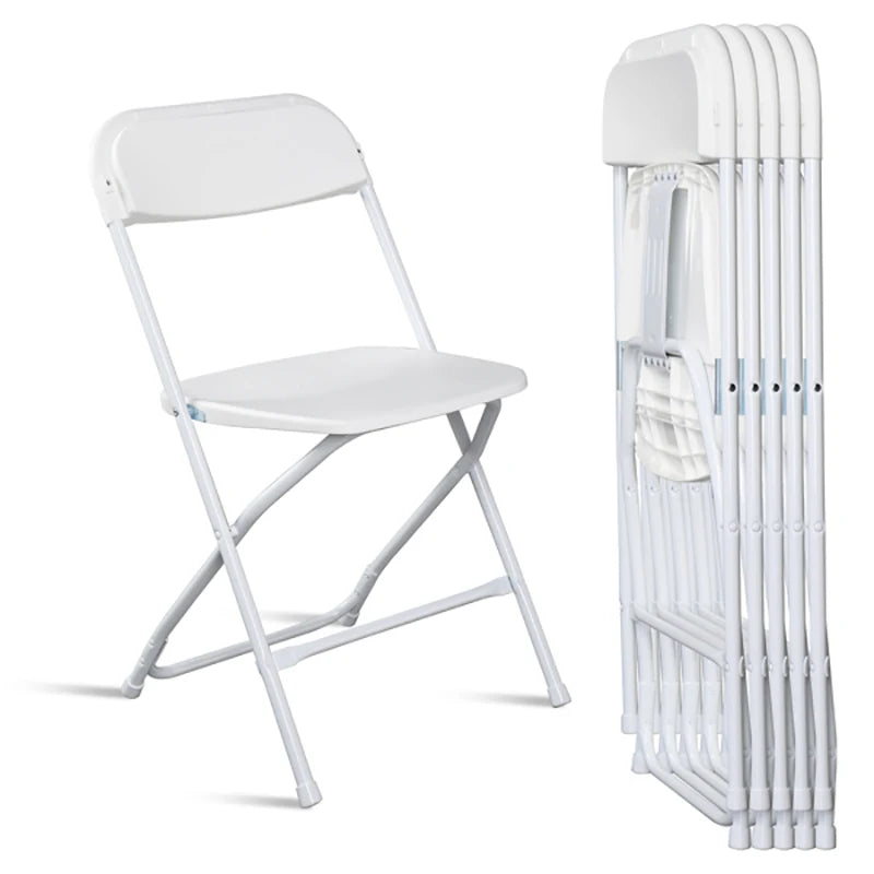 4/6/10pcs White Folding Chairs Premium Plastic Thickened Steel Pipes Stackable Home Dining Seats Portable Commercial Chair